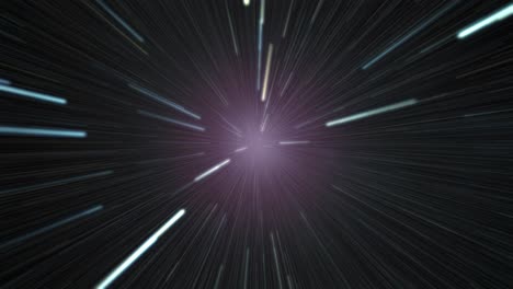 animation of hyperspace journey through wormhole in deep space with wormhole of swirling vortex of energy and light and stars distorted and stretched