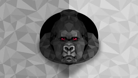 fondo de gorila poligonal. cabeza de animal. animación de bucle de polígono bajo. vida silvestre geométrica. retrato de animal poligonal