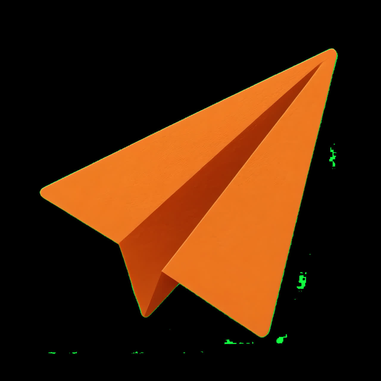Orange paper airplane animation isolated asset, transparent 4K video, alpha channel, ProRes 4444