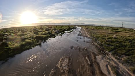 rare footage of flooded plains of the mojave desert in spring 2023 - aerial flyover