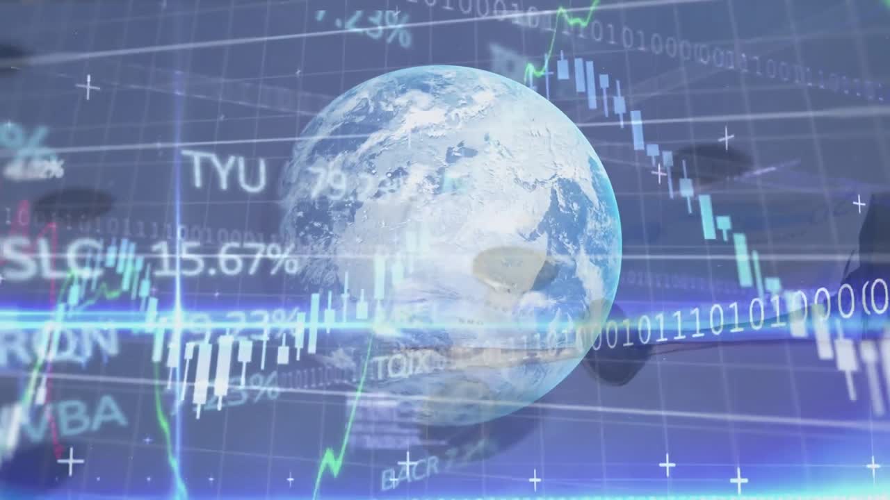 animación del procesamiento de datos financieros en todo el mundo y dinero