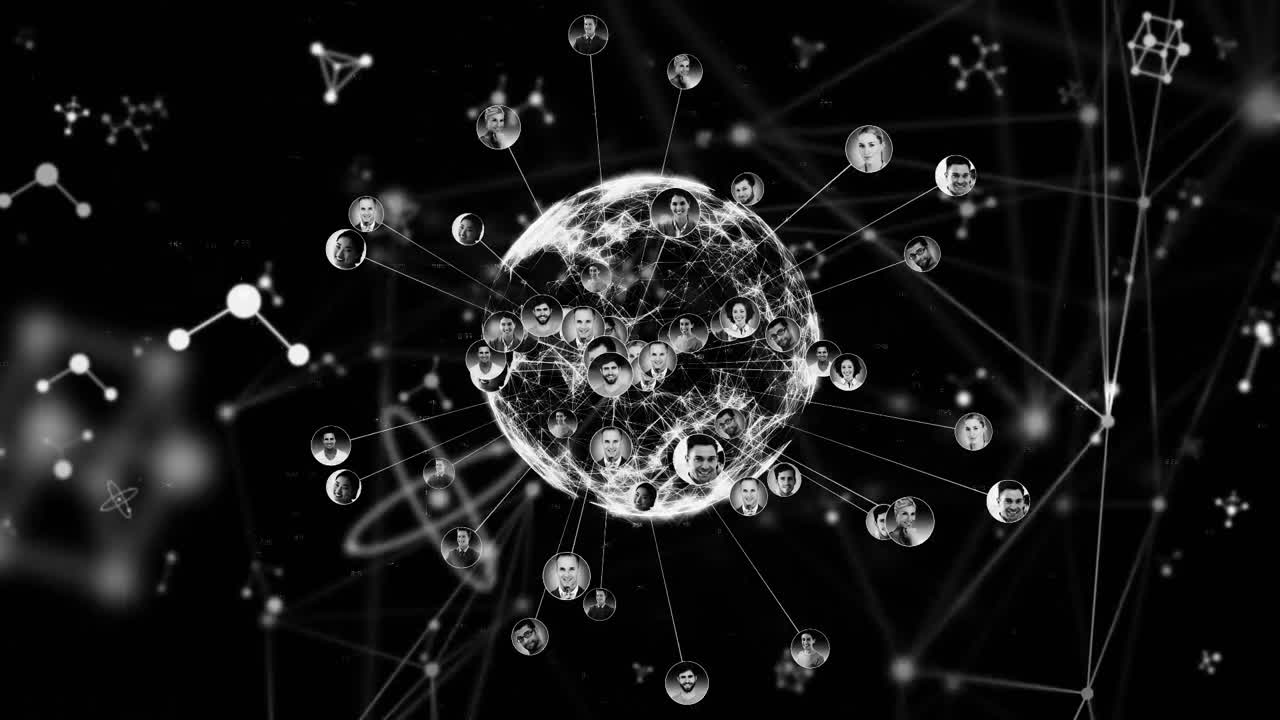 animación del globo con iconos de personas sobre fondo negro