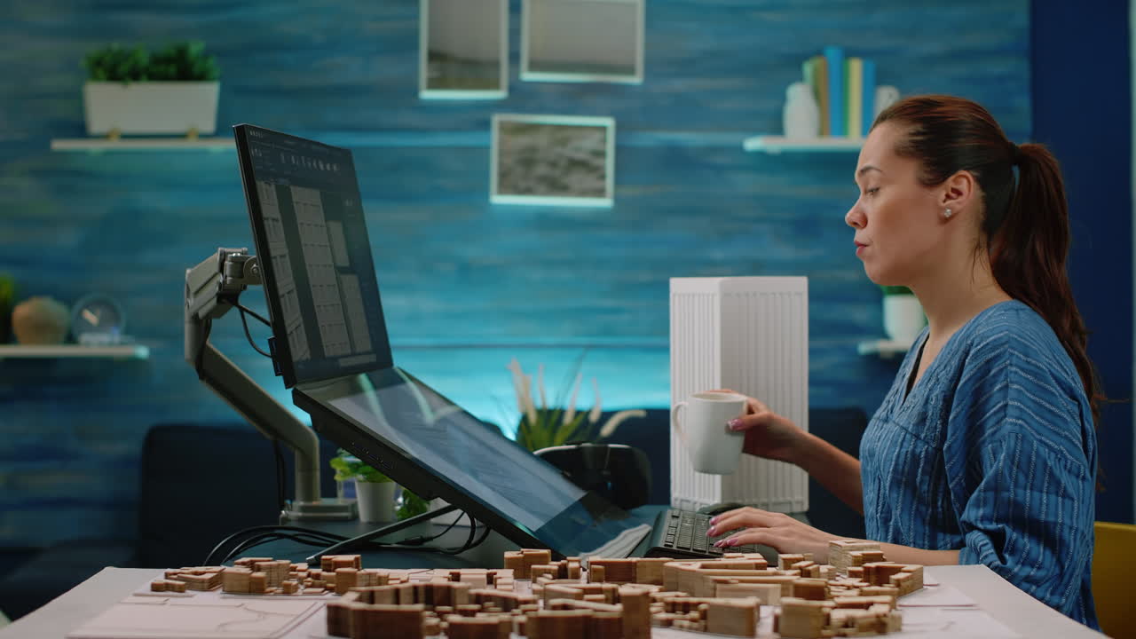 Woman architect working with touch screen monitor