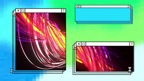 animation of digital interface with colourful light trails on blue and green background