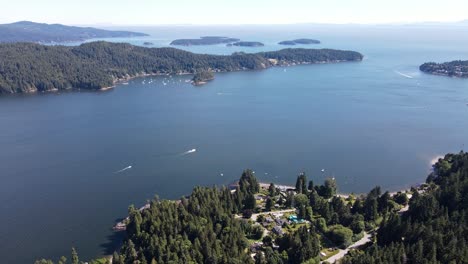 Beautiful-ocean-and-coastline-of-Howe-Sound-near-Soames-Hill-in-Gibsons,-Canada