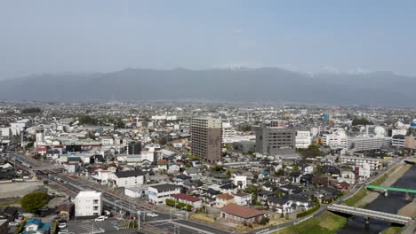 aerial view of matsumoto city in nagano prefecture. pedestal up shot