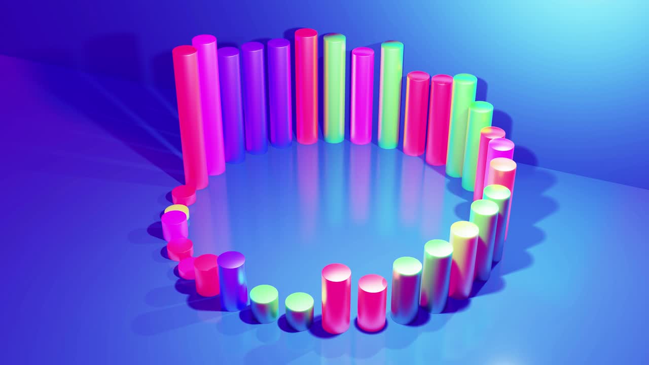 infografías abstractas de columnas multicolores en filas, hermoso fondo para transmisión analítica. fondo de bucle brillante con animación suave. matriz de barras adecuadas para temas financieros