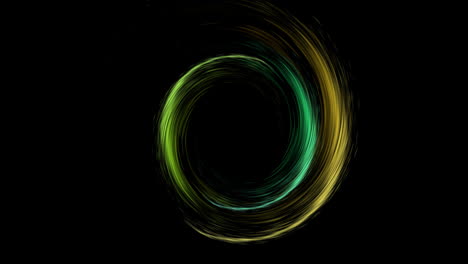 animation of colourful light trails forming circles on black background