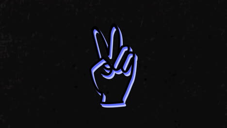 animation of neon victory gesture icon over textured background