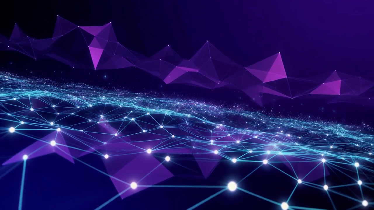 Abstract Digital Network Connection with Glowing Nodes and Geometric Mesh