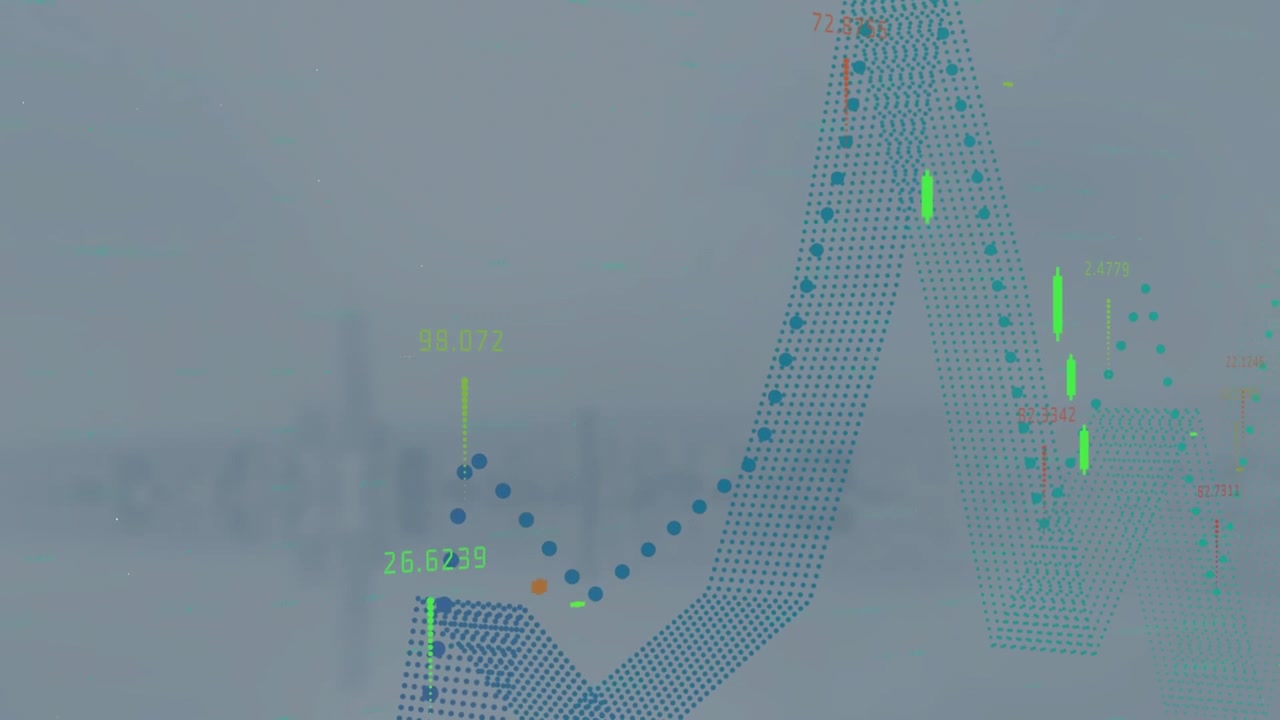 Animation of financial data processing against aerial view of cityscape