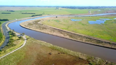 aerial view of the tarwin river and flooded agricultural fields at tarwin lower, victoria, australia