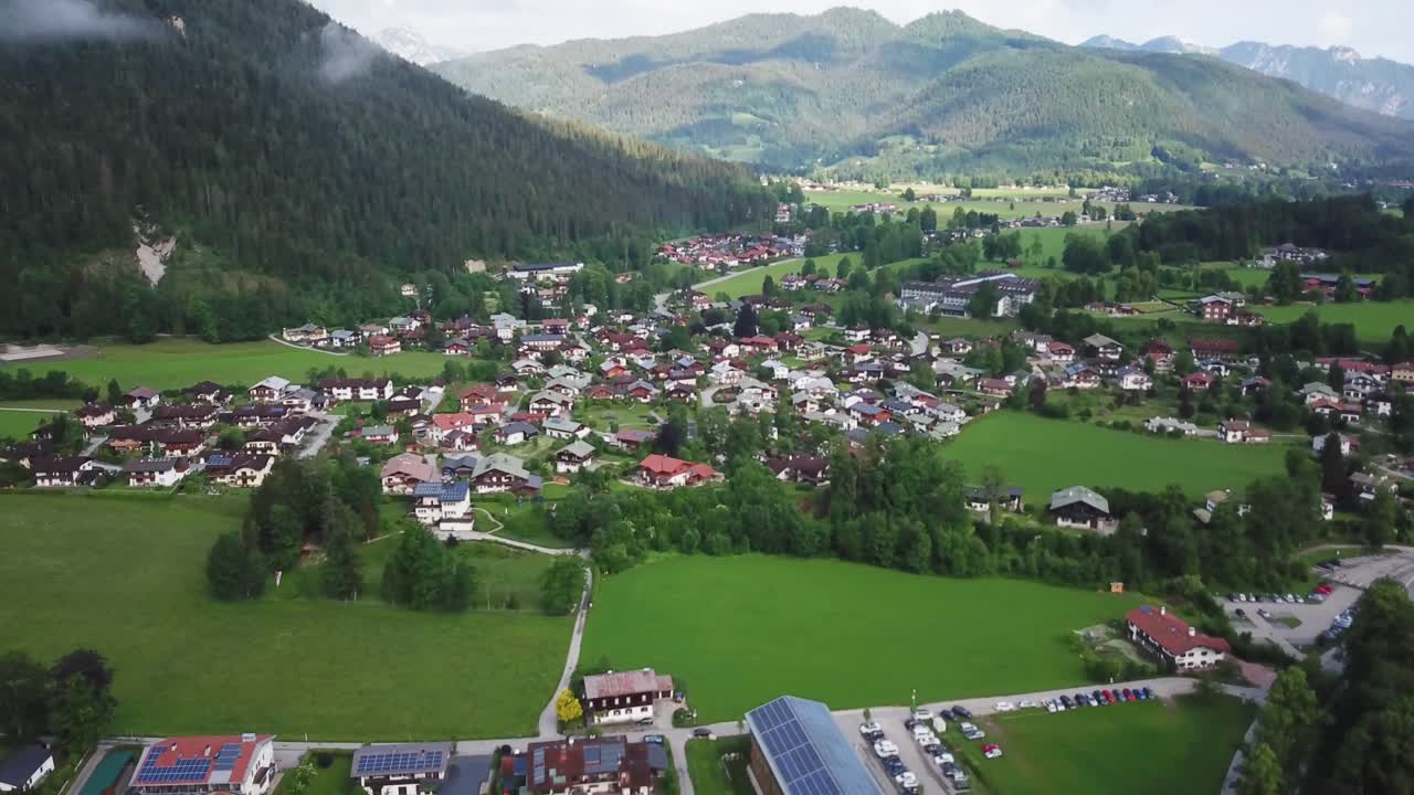 Wide aerial view of Berchtesgaden in Germany's beautiful countryside