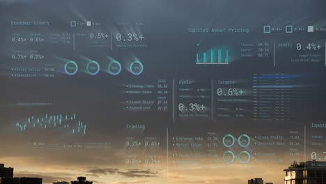 Animation-Der-Finanzdatenverarbeitung-über-Dem-Stadtbild