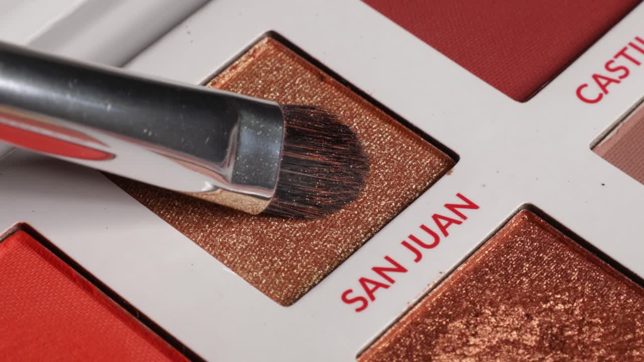 Shot of brush using eyeshadow from palette (san juan).
