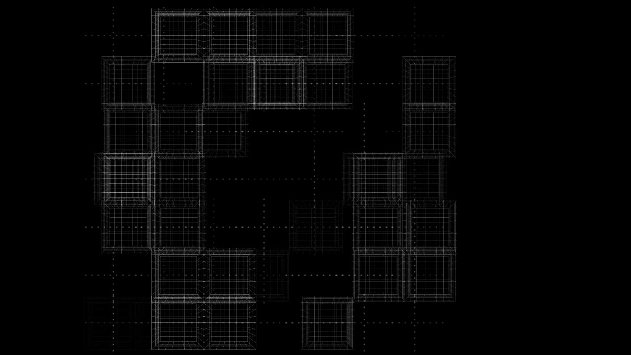 Dynamic Grid of Wireframe Cubes Pulsating on Black Background