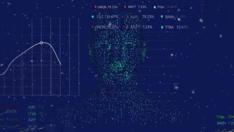 animación de humano digital y procesamiento de datos sobre fondo azul