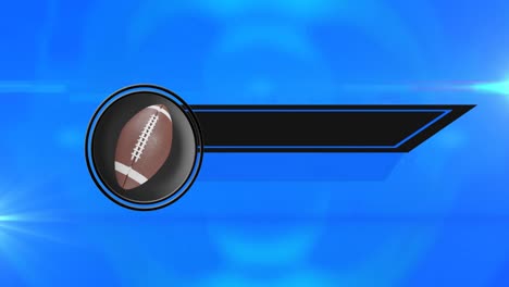 digital animation of sports logo for game events with rugby ball icon against blue background