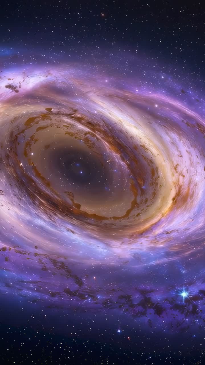 Video verticale: rotazione della nebulosa nello spazio a partire dallo zoom, enfatizzando il nucleo e le scie di polvere, stella blu