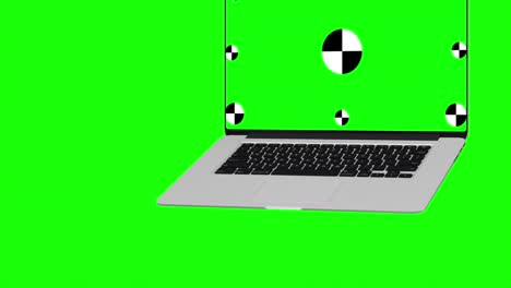 laptop opens smoothly with a green screen on a green background. 3d pc with chroma key for mockup. concept computer technological. 3d rendering.