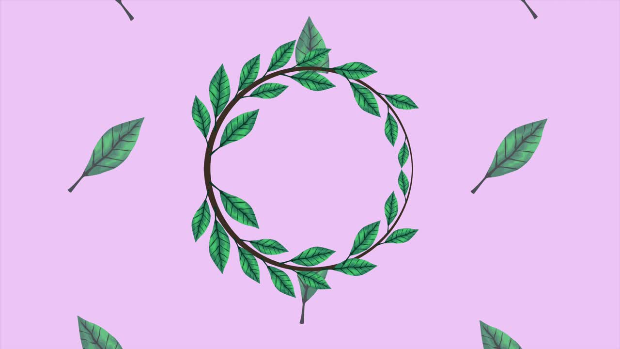 tropical exotics leafs ecology animation wreath crown in purple background