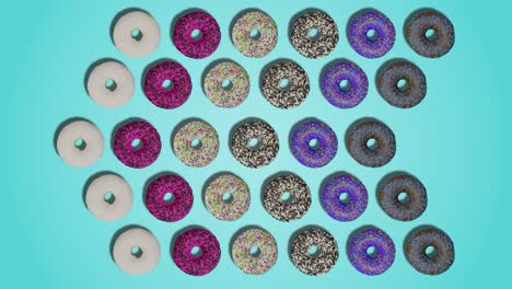 flecha del puntero hecha de rosquillas sabrosas esmaltadas y salpicadas en cyan animación de fondo abstracta