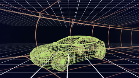 animación de redes de conexiones sobre el modelo de dibujo 3d del coche y la red