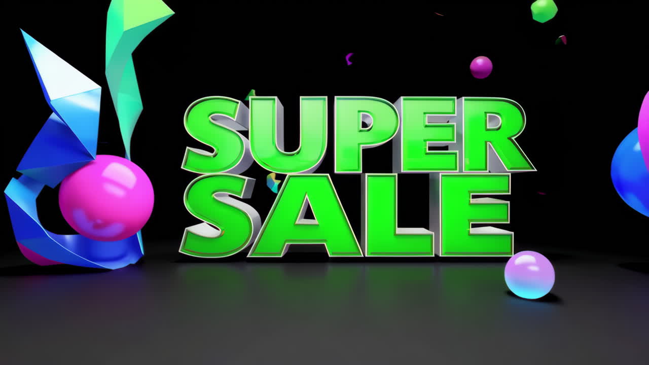 Vibrant 3D 'Super Sale' Graphics with Abstract Elements