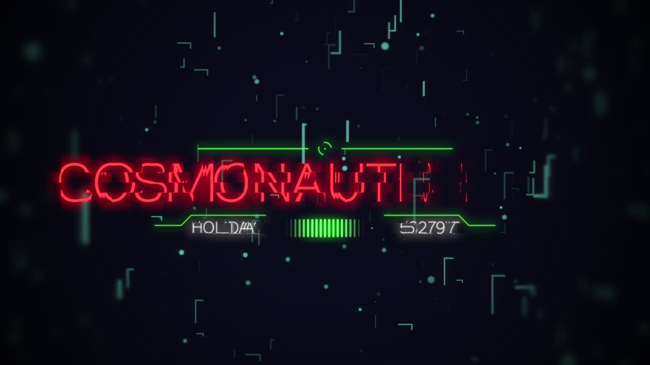 Cosmonautics Day with HUD elements on digital screen