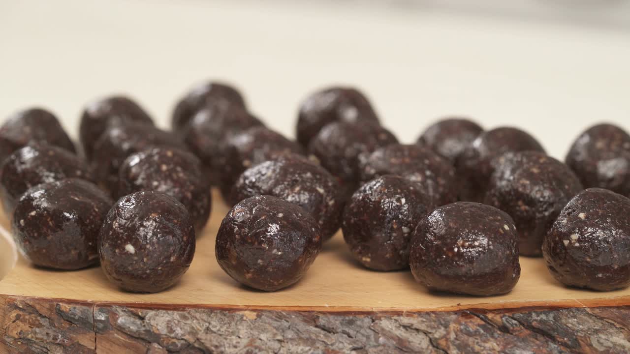 Bottom top shot of the delicious chocolate candy balls. Homemade dessert. Cooking tasty and healthy food concept
