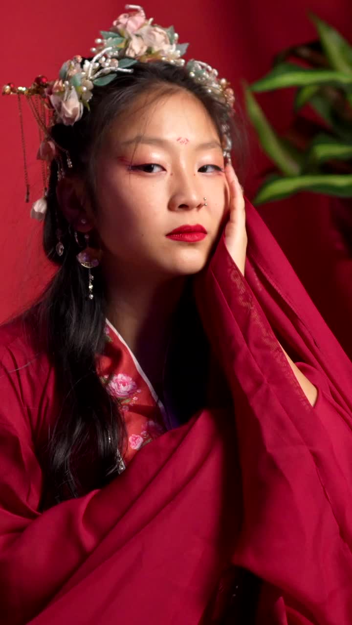 Woman in traditional Chinese dress and makeup