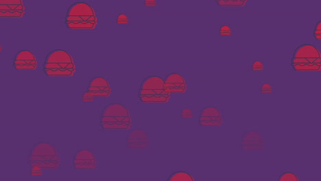 animation of falling hamburgers icons on purple background