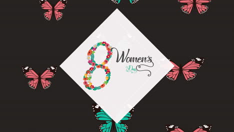 happy womens day lettering with number 8 and butterflies