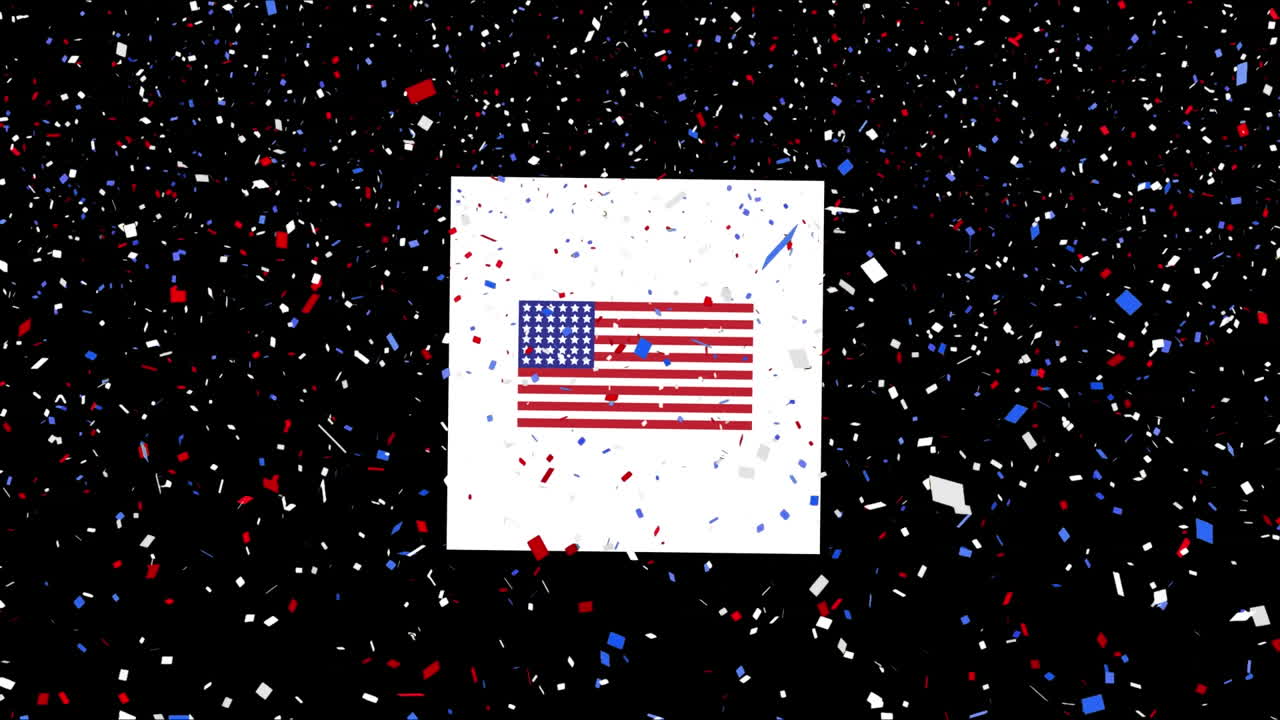 Animazione di coriandoli su una bandiera rossa, bianca e blu degli Stati Uniti d'America