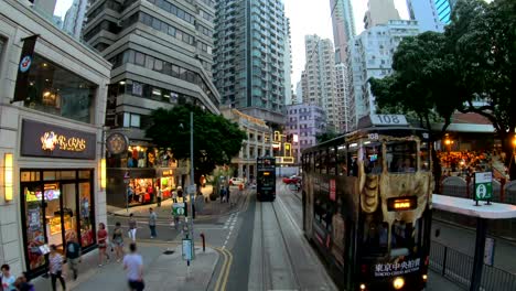 view of hong kong city busy streets from tramways