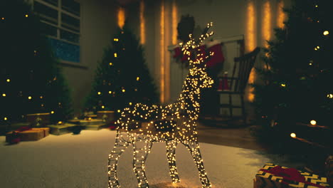 cozy indoor christmas prep with gifts decor and a glowing reindeer