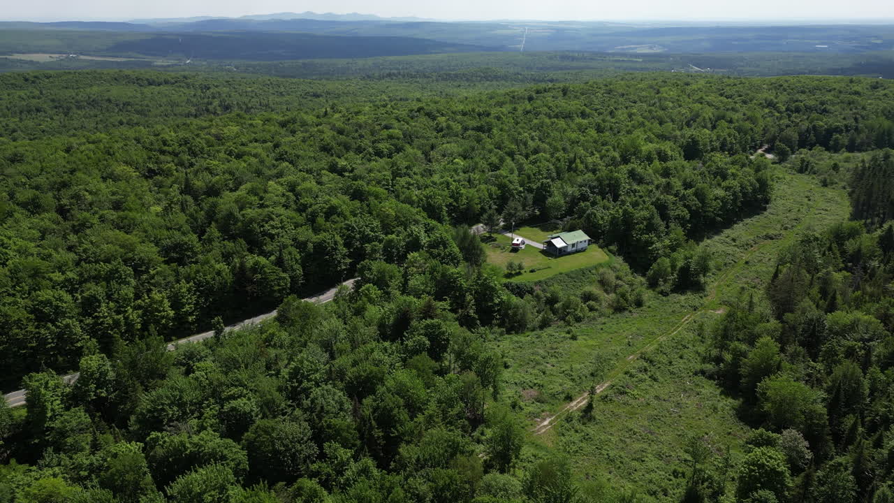 ケベック, カナダ, アメリカ, 夏, エテ, アメリカ, 道路, エストリー, 森林, フォレット, ドローン, 空中, 樹木, 木, フィールド, 自然, 景色, 川, リビエ, 橋, 橋
