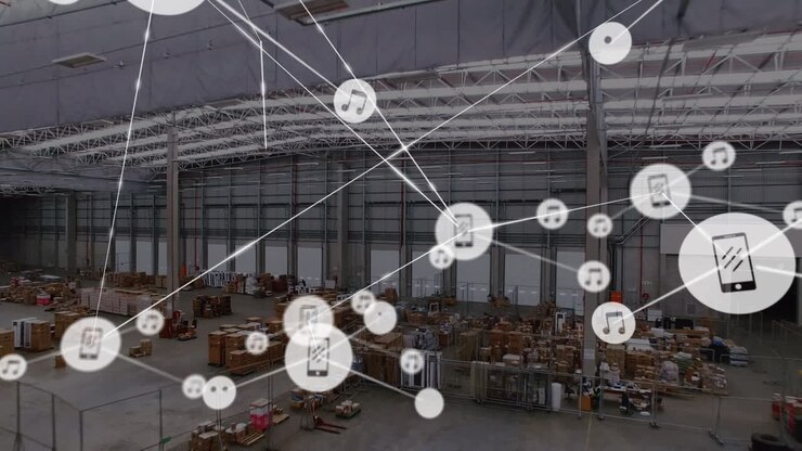 Animation of network of connections over warehouse