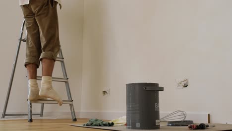 cropped view of a man painting wall with mineral-based limewash paint