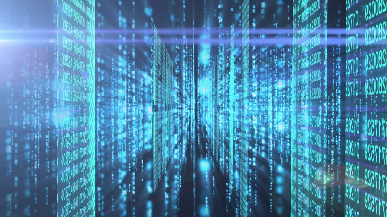 Animation of a tunnel made of blue and red data processing