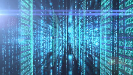 animación de un túnel hecho de procesamiento de datos azul y rojo
