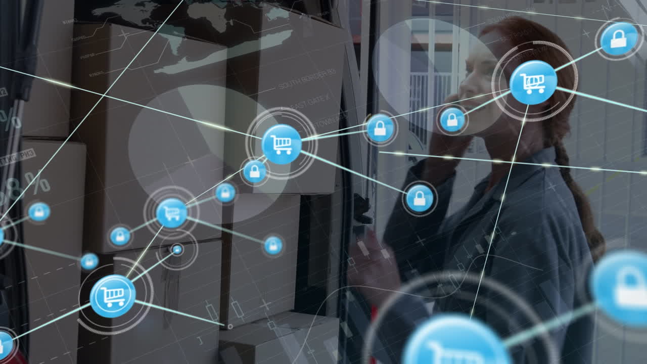 animación de la red de conexiones sobre el trabajador del almacén