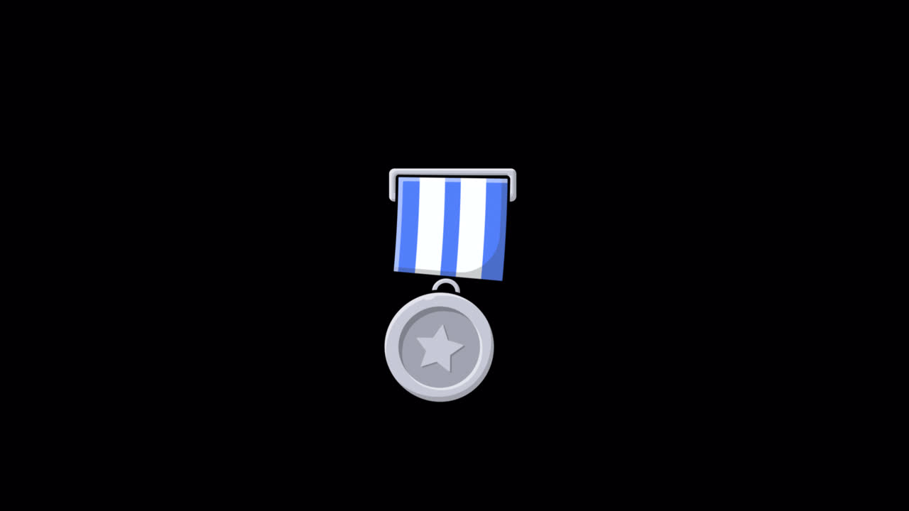 Animated Silver Medal with Blue and White Ribbon