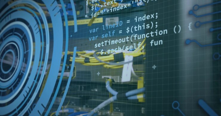 Animation of statistics and data processing on grey background