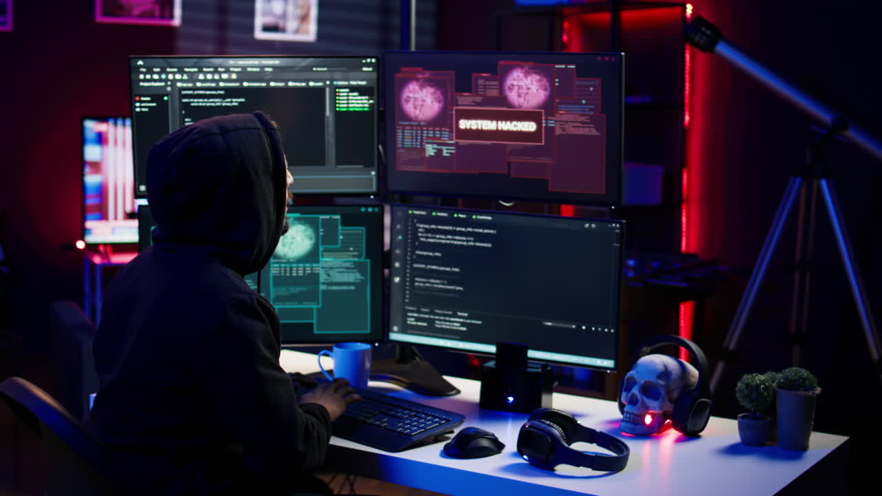 hacker frustrado en escondite secreto deprimido después de un fallido hackeo