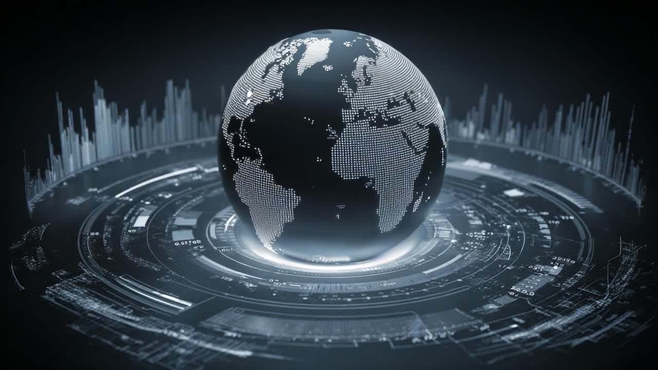 A Stunning Visualization of a Digital Globe Surrounded by Data Patterns: A Journey Through Virtual Realms and Global Connectivity Illustrated through Technological Artistry