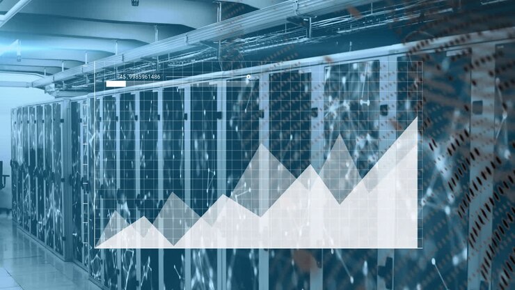 Animation of financial data processing over statistics and computer servers