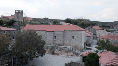 View-from-Sortelha-Castle-and-wall-in-Sabugal,-pan-left