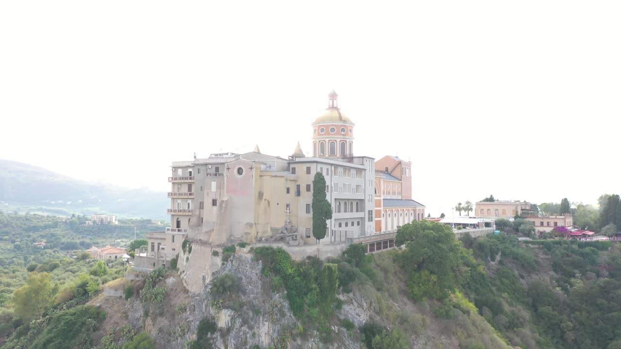Aerial View of a Church on a Hilltop in Italy