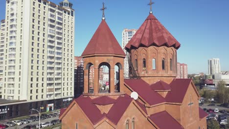 orthodox church amidst modern cityscape